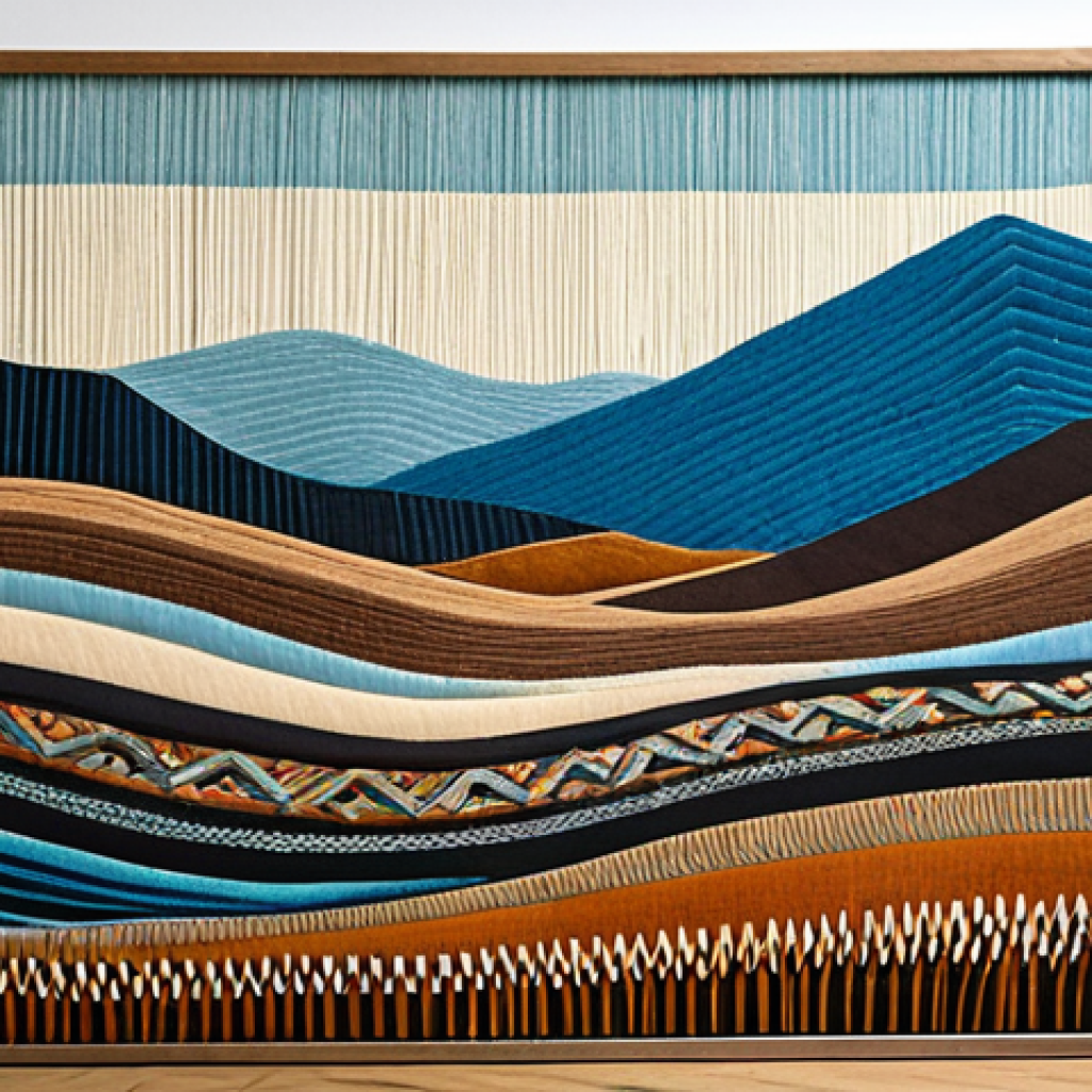 Modern Estonian Textile Art**
"A vibrant, abstract textile art piece incorporating traditional Estonian folk patterns with modern design elements, displayed in a minimalist gallery setting. The artwork uses muted tones, earthy browns, and cool blues, reflecting the Northern European landscape. Perfect anatomy, correct proportions, well-formed details. Safe for work, appropriate content, fully clothed, professional, family-friendly."
**
