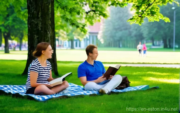 에스토니아에서 금연 및 흡연 규정 - **Prompt:** A serene, vibrant summer day in an Estonian public park, resembling Kadriorg Park in Tal...
