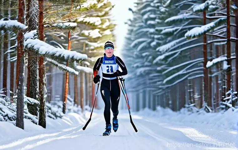 에스토니아의 주요 스포츠 및 유명 선수 - **Prompt 1: Estonian Biathlon Champion in Otepää**
"A highly detailed, dynamic full-body shot of...