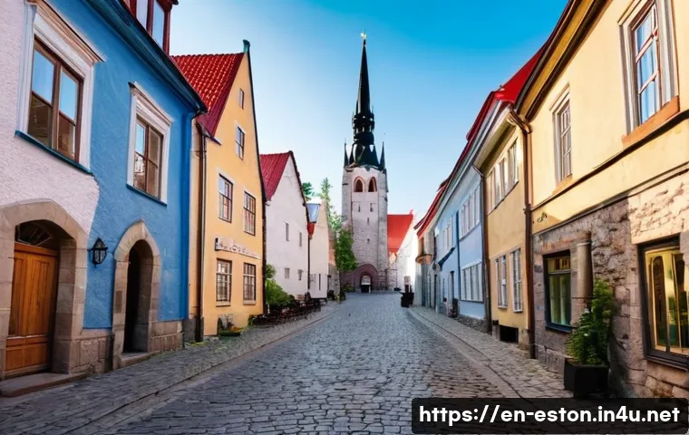 에스토니아에서 볼 수 있는 북유럽 건축 양식 - **Prompt:** A bustling, enchanting morning scene in Tallinn's medieval Old Town. Narrow cobblestone ...