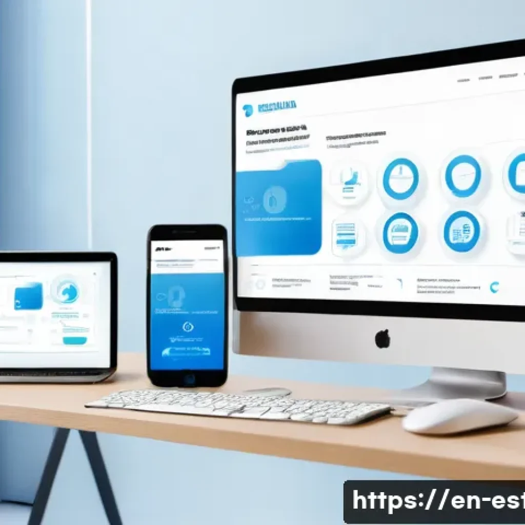 에스토니아 사회 복지 및 건강 보험 시스템 - A modern digital government interface displayed on multiple devices including a sleek desktop monito...
