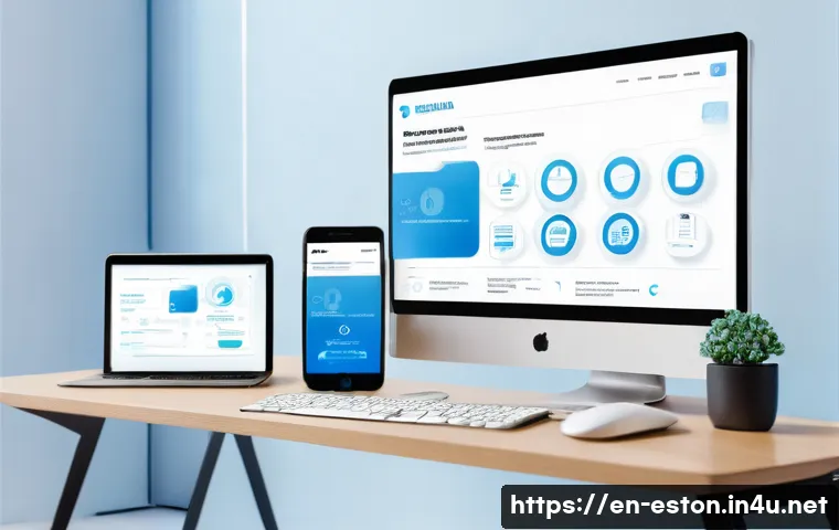 에스토니아 사회 복지 및 건강 보험 시스템 - A modern digital government interface displayed on multiple devices including a sleek desktop monito...