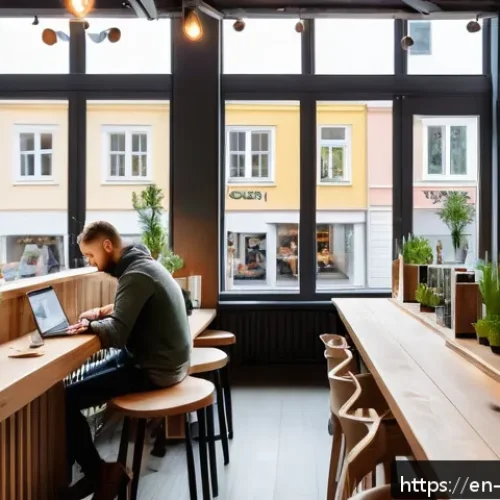 에스토니아에서 Wi Fi 및 인터넷 사용법 - A cozy, modern caf&eacute; interior in Tallinn, Estonia, featuring warm wooden furniture, large windows wit...
