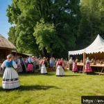 에스토니아 민속 축제와 행사 - A vibrant summer folk music festival scene in Viljandi, Estonia, featuring a lively outdoor stage su...