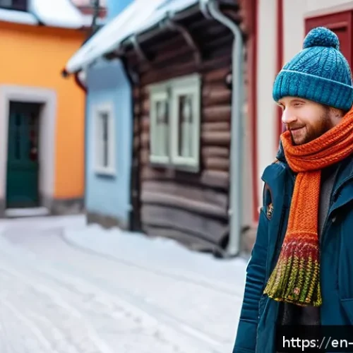 에스토니아에서 겨울 여행 시 유의사항 - A stylish winter traveler standing on a snowy street in Tallinn&rsquo;s Old Town, wearing layered clothing...