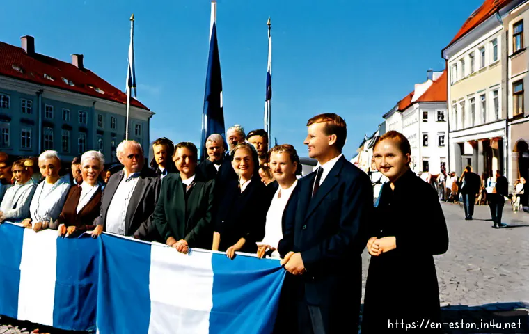 에스토니아 독립 역사와 소련 시절 - Photorealistic historical scene in Tallinn, Estonia, late summer 1991: a diverse group of Estonian c...
